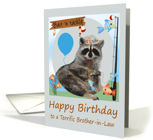Birthday to Brother in Law with a Raccoon Holding a Line of Fish card