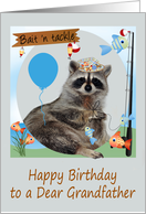 Birthday To Grandfather, Raccoon wearing hat holding a line of fish card