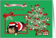 Christmas from All Of Us, Pomeranian wearing Mrs. Santa Claus Suit card