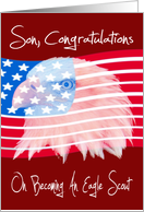Congratulations to Son, Eagle Scout, Bald Eagle against American Flag card