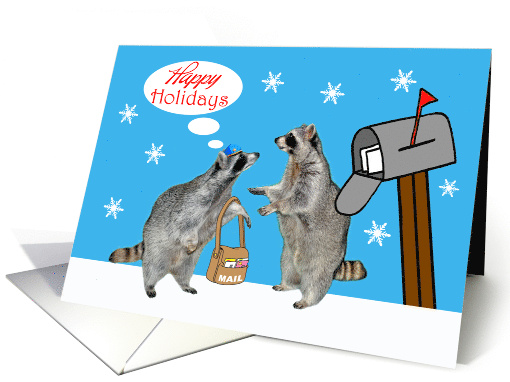 Happy Holidays from Mail Carrier with Raccoons by a... (962819)