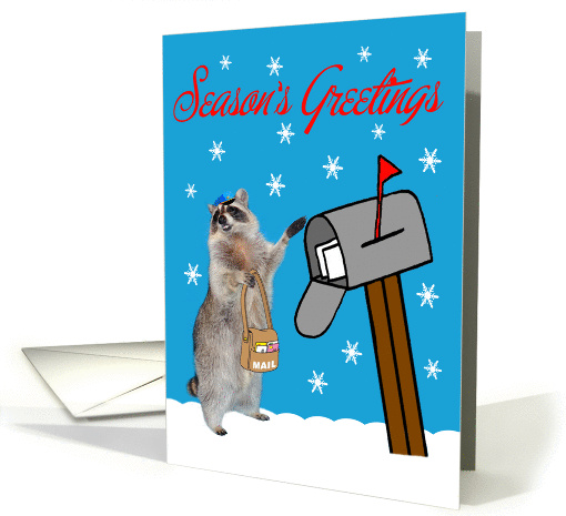 Season's Greetings from mail carrier, raccoon at mailbox... (963125)