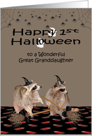 First Halloween to Great Granddaughter, Raccoon Warlocks, spiders card