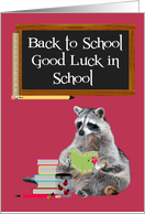 Back to School a Raccoon Holding a Book with a Jar of Ladybugs card