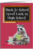 Back to School in High School, Raccoon Holding A Book, jar of ladybugs card