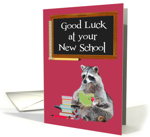 Good Luck at your New School with a Cute Raccoon Holding a Book card