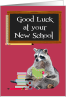 Good Luck at your New School with a Cute Raccoon Holding a Book card