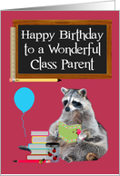 Birthday to Class Parent, Raccoon Holding A Book, jar of lady bugs card