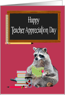 Teacher Appreciation Day, general, Raccoon Holding A Book, chalkboard card