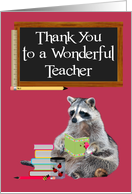 Thank You to Teacher, Raccoon Holding A Book, jar of lady bugs card