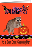 First Halloween to Great Granddaughter, Raccoon with jack-o-lantern card
