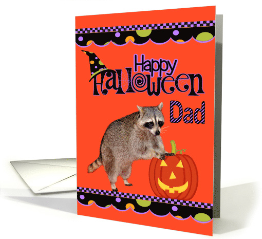 Halloween to Dad, Raccoon leaning on jack-o-lantern,... (966621)