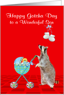 Gotcha Day or Adoption Anniversary to Son with an Adorable Raccoon card