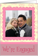 We’re Engaged Photo Card, Pink hearts card