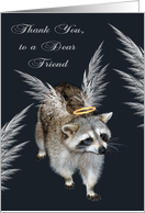 Thank You To Friend, Raccoon Angel with wings and a halo on black card