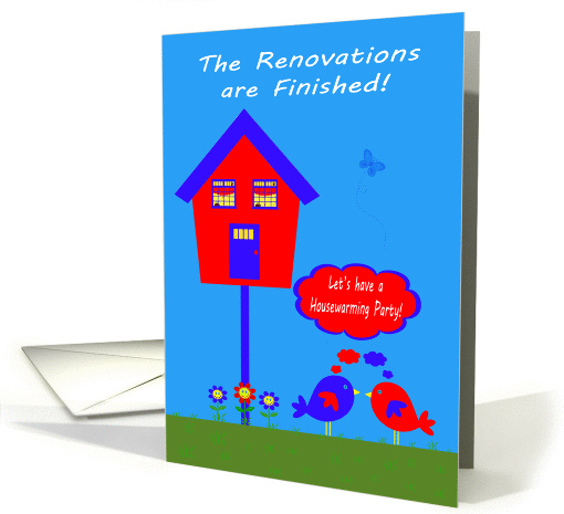 Invitations, Housewarming Party, Renovations Finished, cute birds card