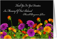 Custom,Thank You For Memorial Donation card