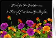 Thank You For Memorial Donation For Our Granddaughter card