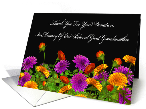 Thank You For Memorial Donation For Our Great Grandmother card