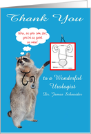 Thank You To Urologist, custom name, raccoon wearing stethoscope card