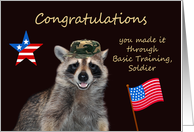 Congratulations on Completing Basic Training with a Raccoon and Flag card