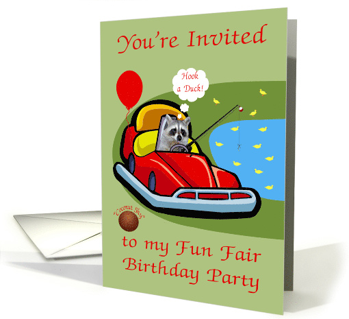 Invitations, Fun Fair Birthday Party, Raccoon in a bumper... (981031)