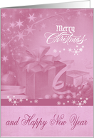 Christmas, general, presents, bows, ornaments and snowflakes card
