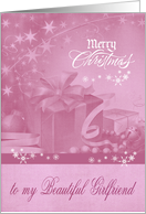 Christmas to Girlfriend, Presents, Bows, Ornaments, Snowflakes card