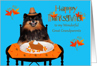 Thanksgiving to Great Grandparents, Pomeranian Pilgrim with pie card