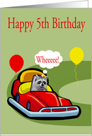 5th Birthday, Raccoon Driving A Bumper Car card