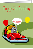 7th Birthday, Raccoon Driving A Bumper Car card