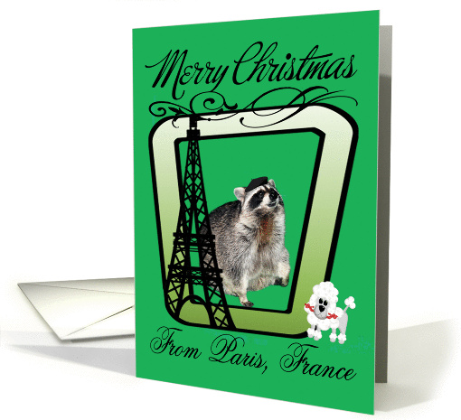 Paris, France Christmas, Raccoon In A Eiffel Tower Frame card (999405)