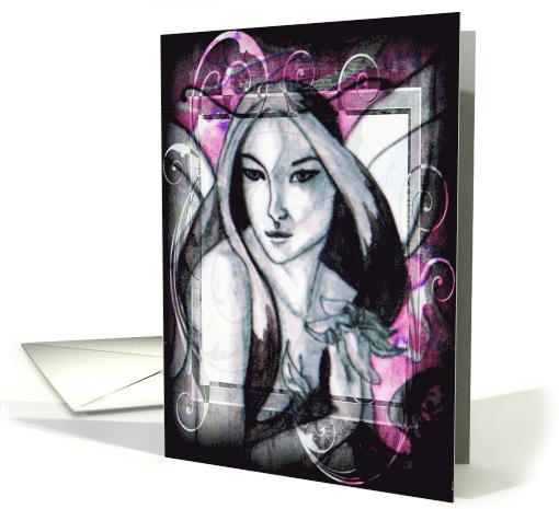 Monochrome & Pink Faery card (600283)