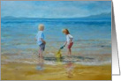 Artist Painting of 2 children playing on the beach card