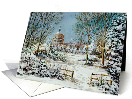 Merry Christmas, Church in wintry snow scene card (1153748)