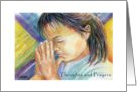 Thoughts and Prayers, Encouragement, Small Girl Praying Watercolor card