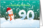 90th Birthday on Christmas - Snowman and Snow card