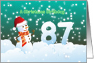 87th Birthday on Christmas - Snowman and Snow card