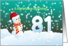 81st Birthday on Christmas - Snowman and Snow card