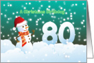 80th Birthday on Christmas - Snowman and Snow card
