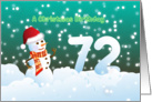 72nd Birthday on Christmas - Snowman and Snow card