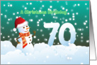 70th Birthday on Christmas - Snowman and Snow card