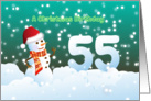 55th Birthday on Christmas - Snowman and Snow card