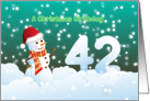 42nd Birthday on Christmas - Snowman and Snow card