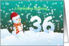 36th Birthday on Christmas - Snowman and Snow card