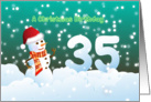 35th Birthday on Christmas - Snowman and Snow card