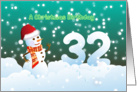 32nd Birthday on Christmas - Snowman and Snow card