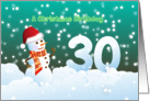 30th Birthday on Christmas - Snowman and Snow card