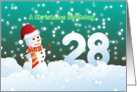 28th Birthday on Christmas - Snowman and Snow card