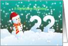 22nd Birthday on Christmas - Snowman and Snow card